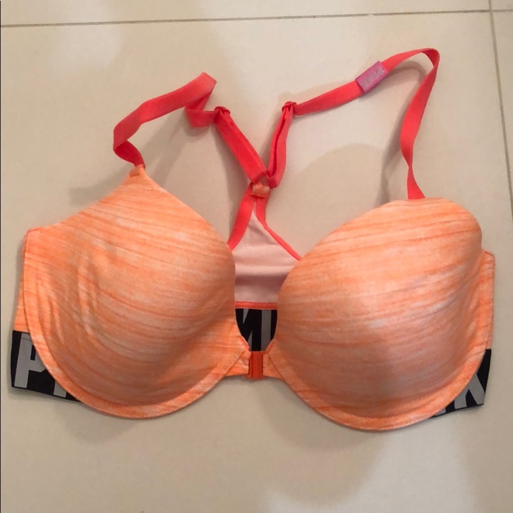 VS PINK Lightly Lined Front Close Bra in Orange